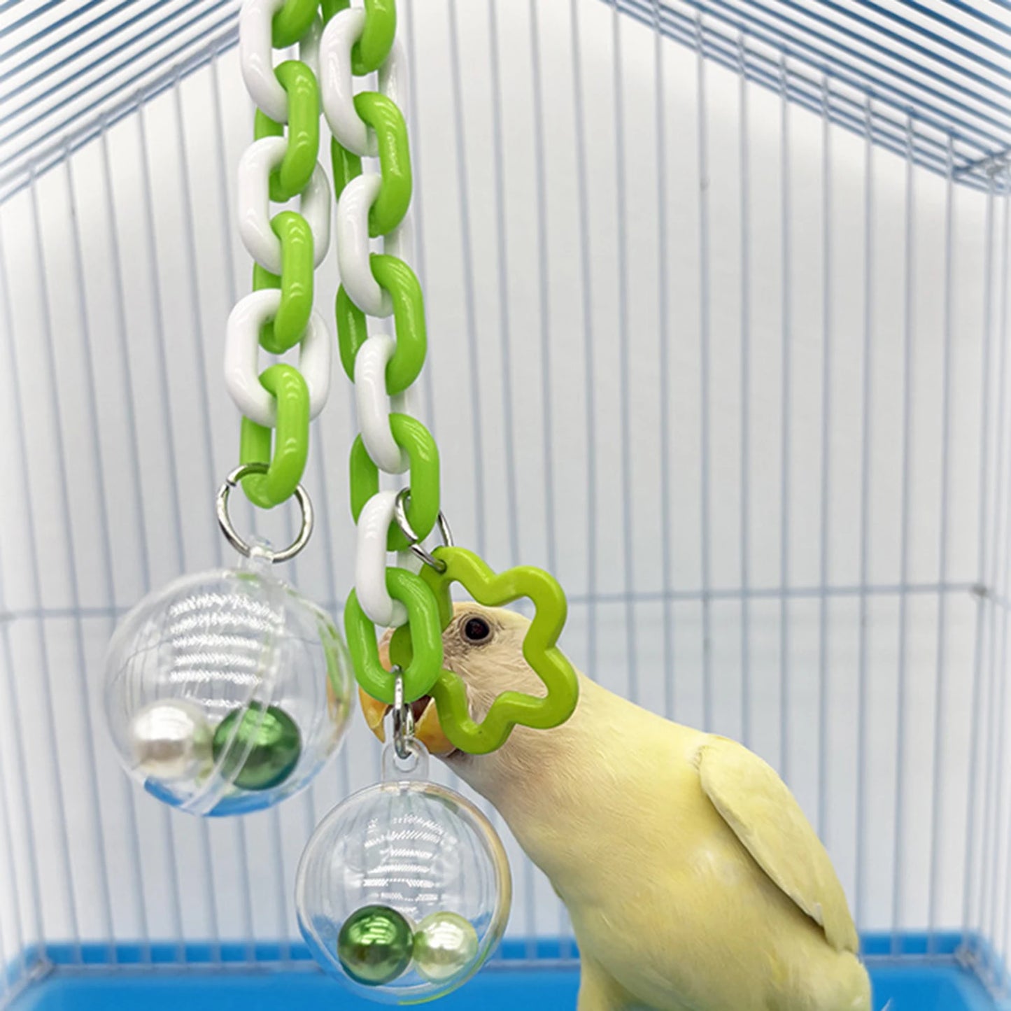 Parrot Toy With Colorful Bead Hanging Ball Transparent Chewable Climbing Accessory For Bird Cage Small Pet Bird Interactive Play