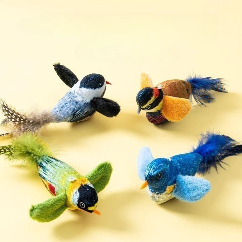 Indoor Interactive Birds Toy for Cat Chasing Teasing Toy Sounding Catnip Cat Teaser Toy Self-hilarity Wall Hanging Birds Cat Toy