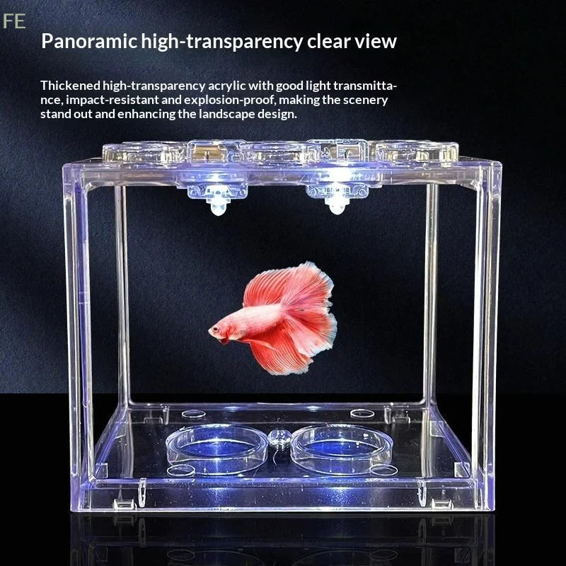 [F] Aquarium Mini Acrylic Fish Tank Reptile Pet Box Stackable Aquarium Cylinder Landscape Seaweed For Home Office Decoration