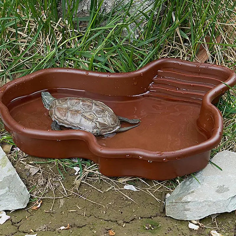 Turtle Feeding Dish Reptile Bathing Pool With Ramp And Basking terrace Aquarium Ornament For Turtle, Bearded Dragon ﻿