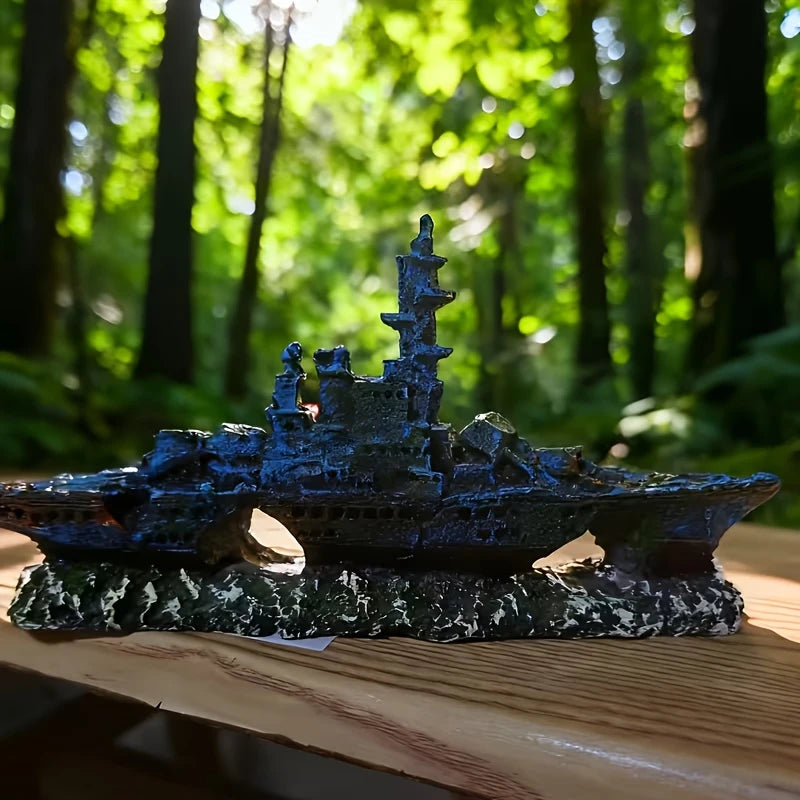 Aquarium Decoration Shipwreck Landscape with Textured Rock Design - Fish Habitat, Solid Structure Suitable for Aquatic Pets