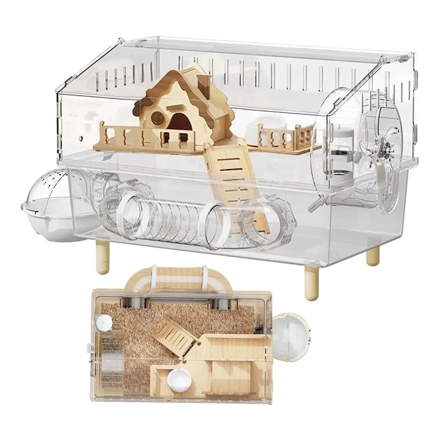Hamster Cage 2-Layer Clear Acrylic Pet Habitats Hamster Enclosure for Indoor Outdoor Home Yard Breeding Observation Pet Shop