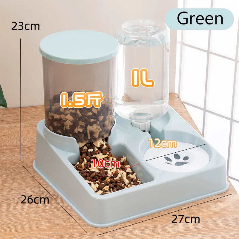 Automatic Dog Cat Feeder and Water Dispenser Set Gravity Dog with Pet Food Bowl Capacity Self Feeding Station 2 in 1 Tilted