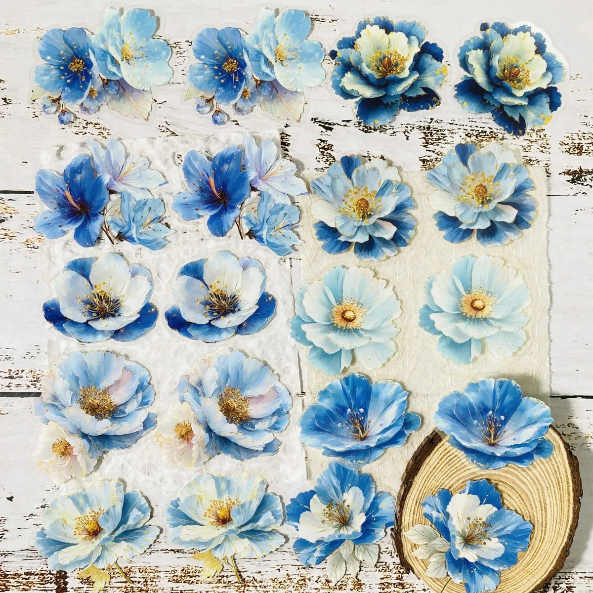20pcs Flower Stickers for Scrapbooking, DIY Craft Materials, Pre-Cut Transparent PET Material Junk Journal Stickers