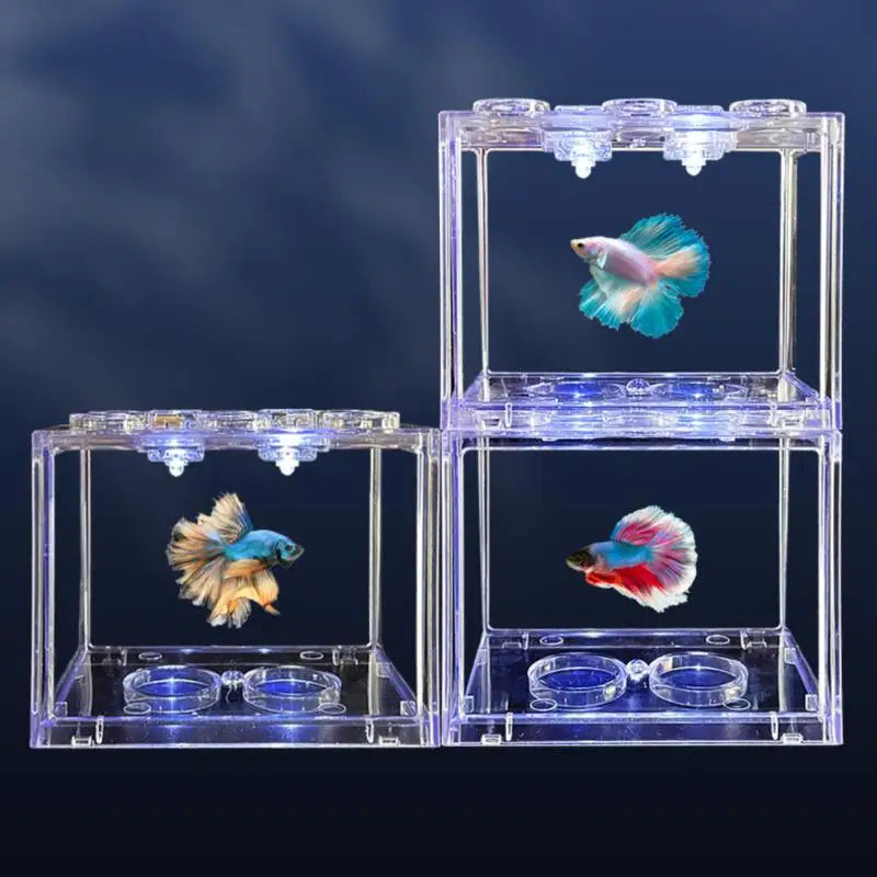 Aquarium Mini Acrylic Fish Tank Reptile Pet Box Stackable Aquarium Cylinder Landscape Seaweed For Home Office Decoration
