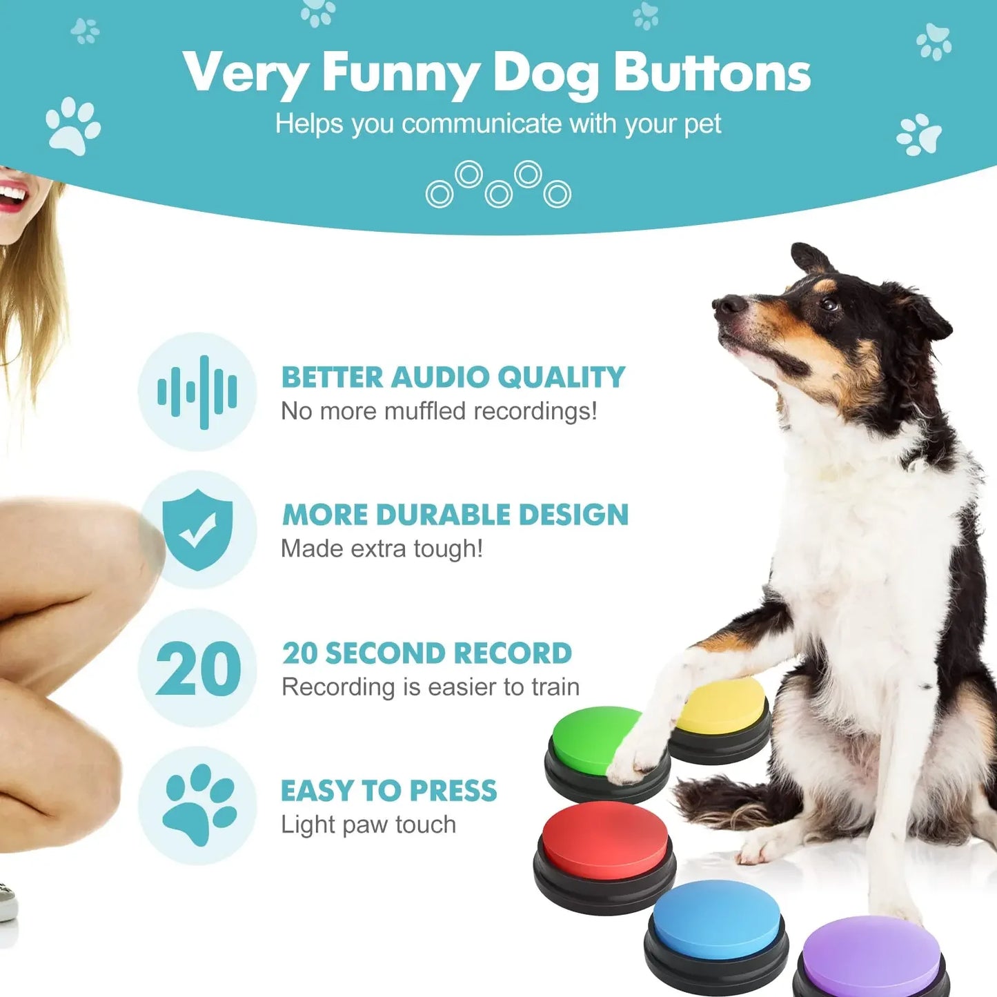 Dog Communication Buttons Voice Recording Button for Pet Training Buzzer 30 Second Record Playback Funny Gift for Talking Pet