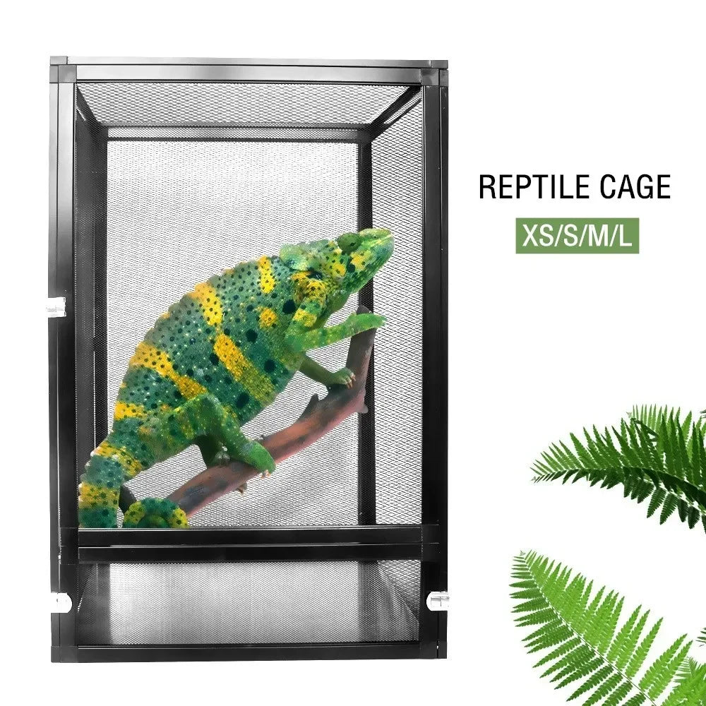 Reptile Rainforest Habitat Tank Aluminium Reptile Terrarium Breeding Cage with Screen Ventilation for Reptile Lizard Chameleon