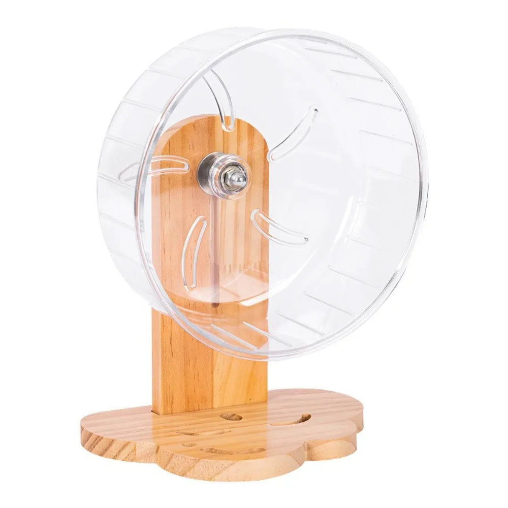 Transparent Hamster Exercise Wheel Adjustable Height Sturdy Silent Running Wheel Thickened Wooden Stand Pet Exercise Toy