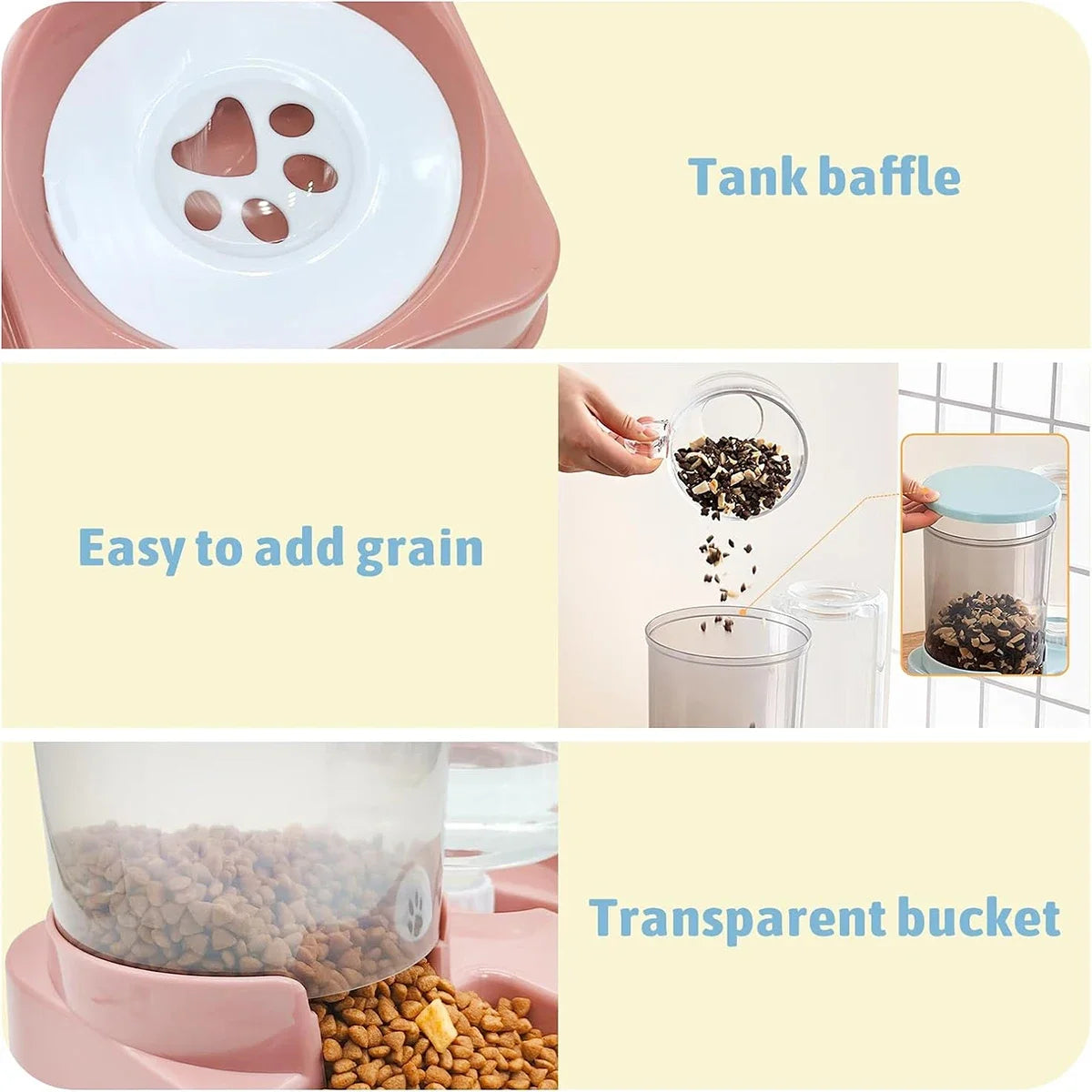 PawMate Automatic Cat Feeder And Water Dispenser Set - 2 In 1 Tilted Gravity Feeder And Waterer