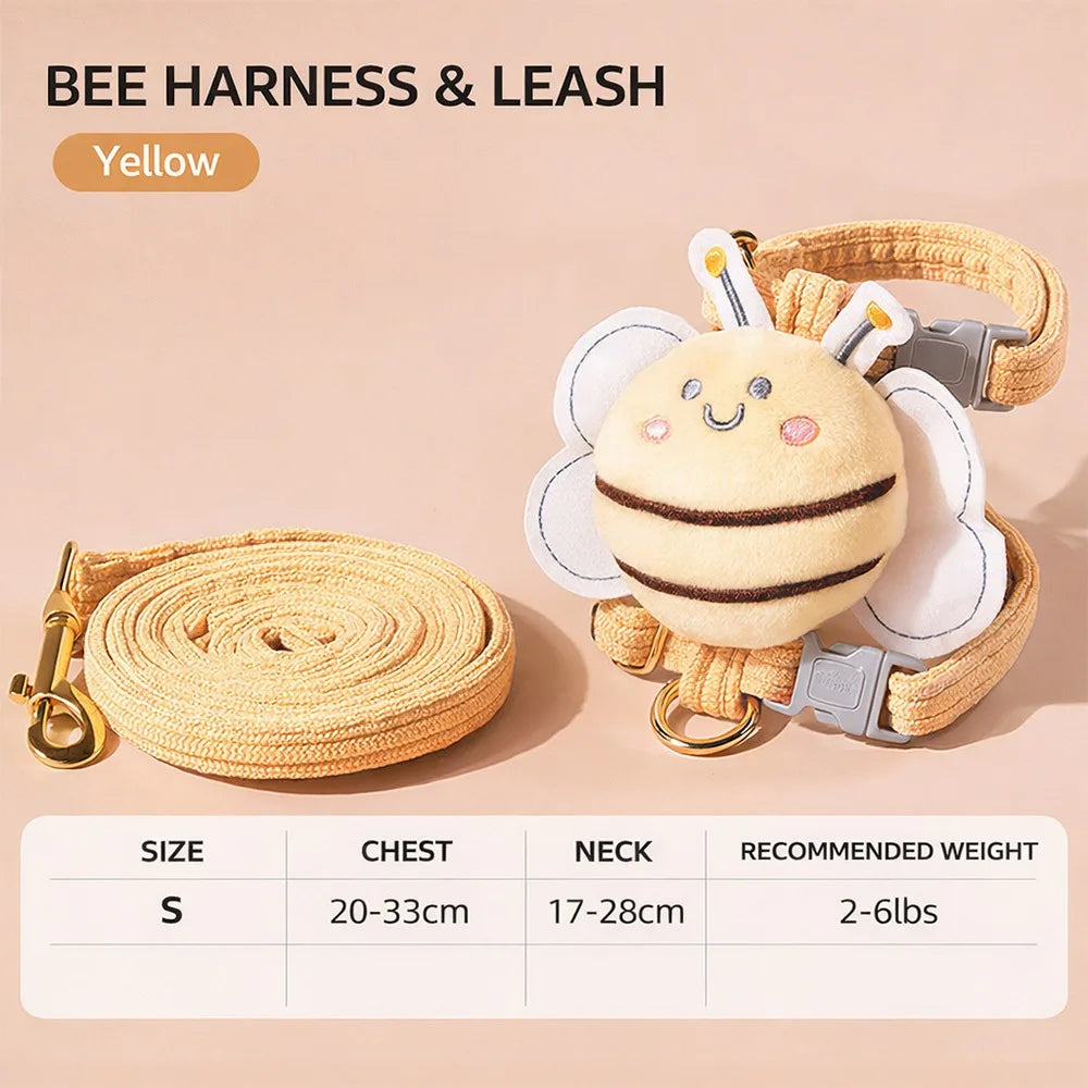 Pet Supplies Cartoon Bee Cat Harness Portable Adjustable Dog Harness Breast Back Harness Leash Set Pet Walking