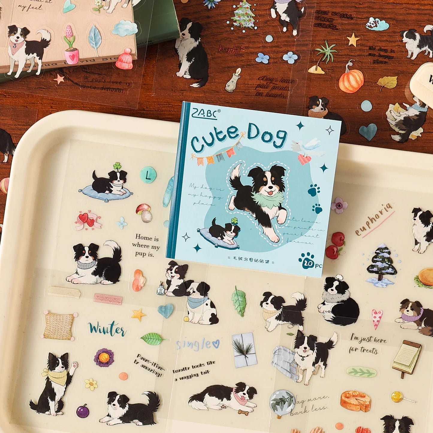 20sheets Kawaii PET die-cutting sticker book Fun cat and dog cartoon stickers DIY diary scrapbook Cute stationery stickers