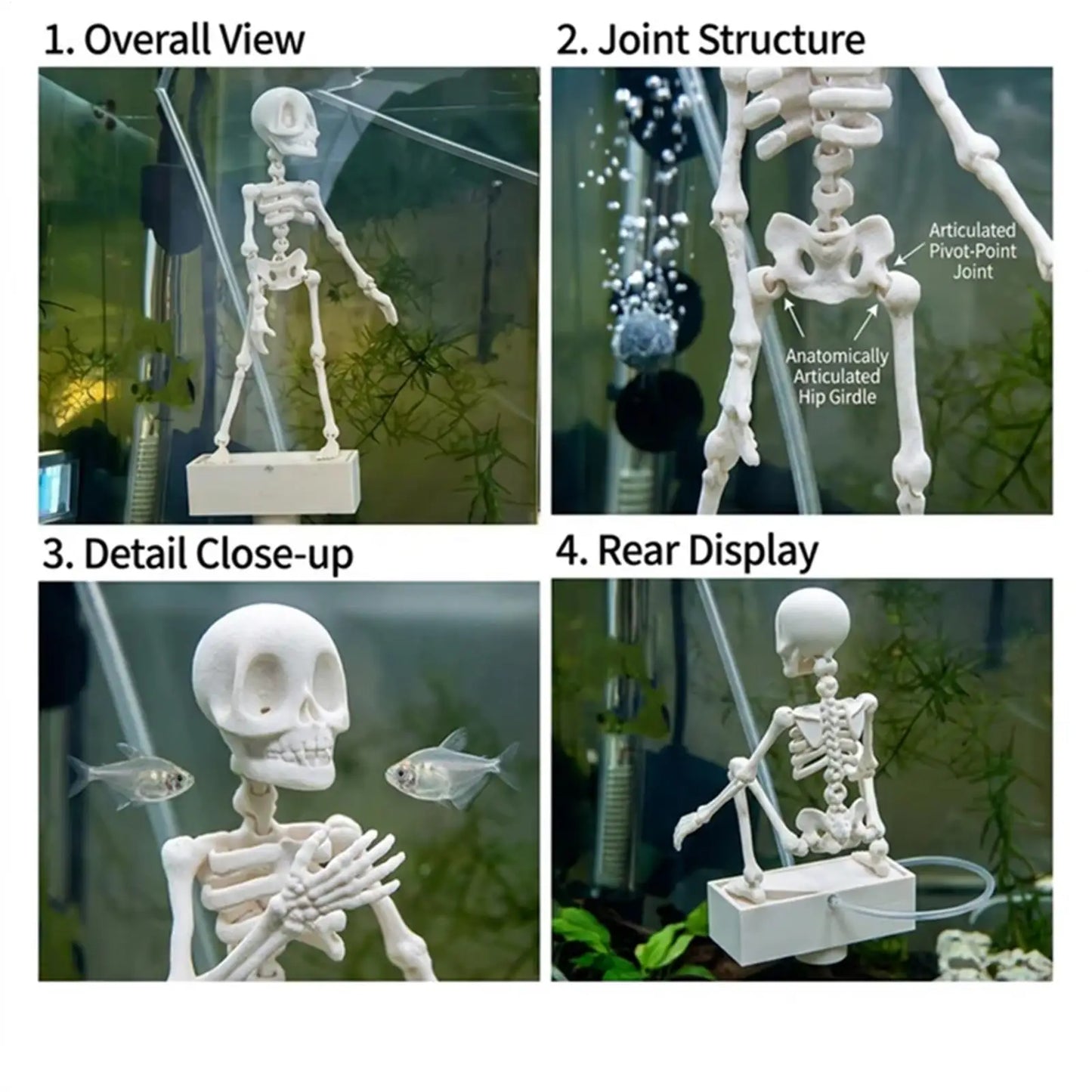 Realistic Dancing Skeleton Aquarium Air Bubbler, Decorative Fish Tank Ornament Equipped with Air Hose