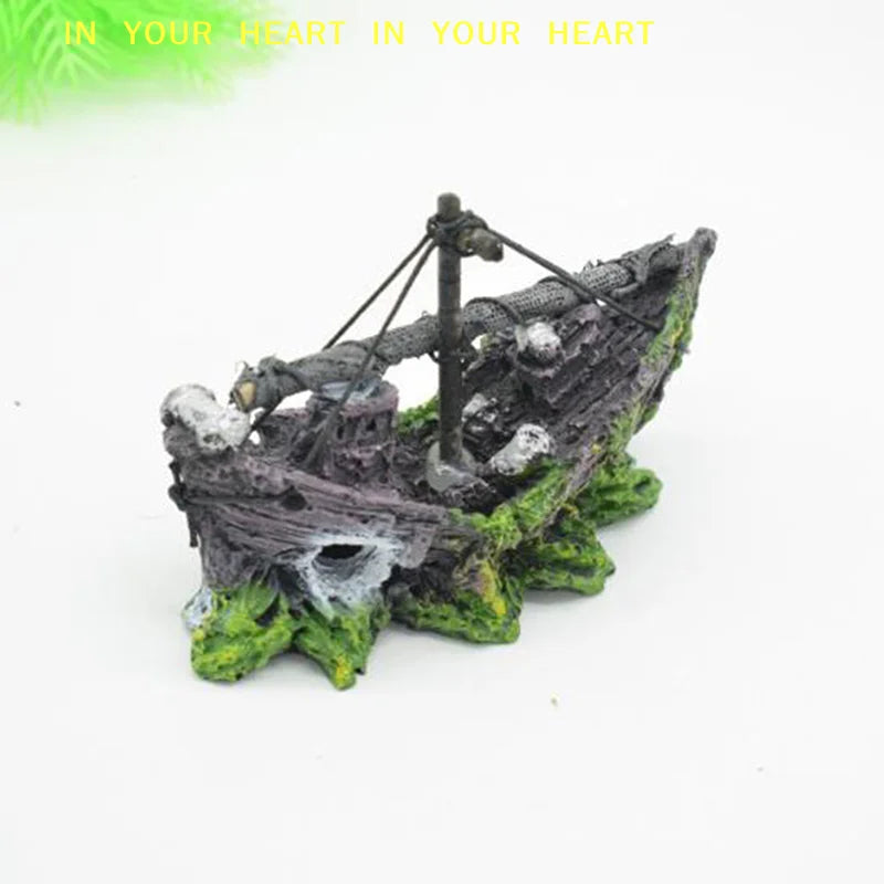 【X】Aquarium Ornament Wreck Sunk Ship Sailing Boat Destroyer Fish Tank Cave Decor