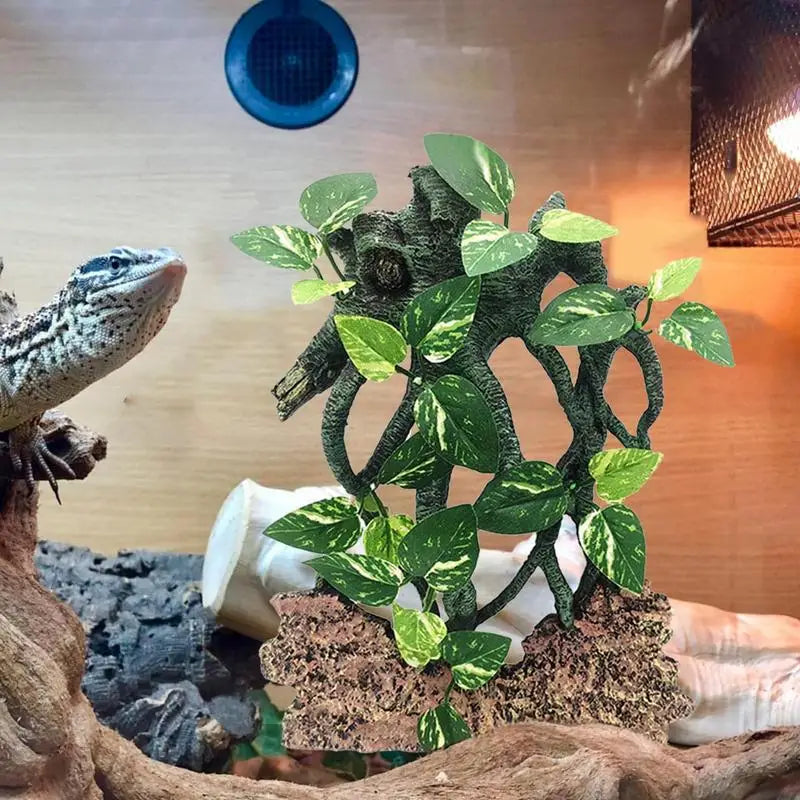 Reptile Climbing Branch Suction Tree Branch with Leaves Gecko Terrarium Decoration Snake Enclosure Decor Lizard Habitat Decor