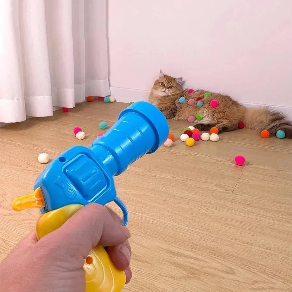 Plush Ball Shooting Gun Cat Toys Interactive Kittens Mini Pompoms Launcher Games Pet Accessories Supplies Indoor Cats Self Play