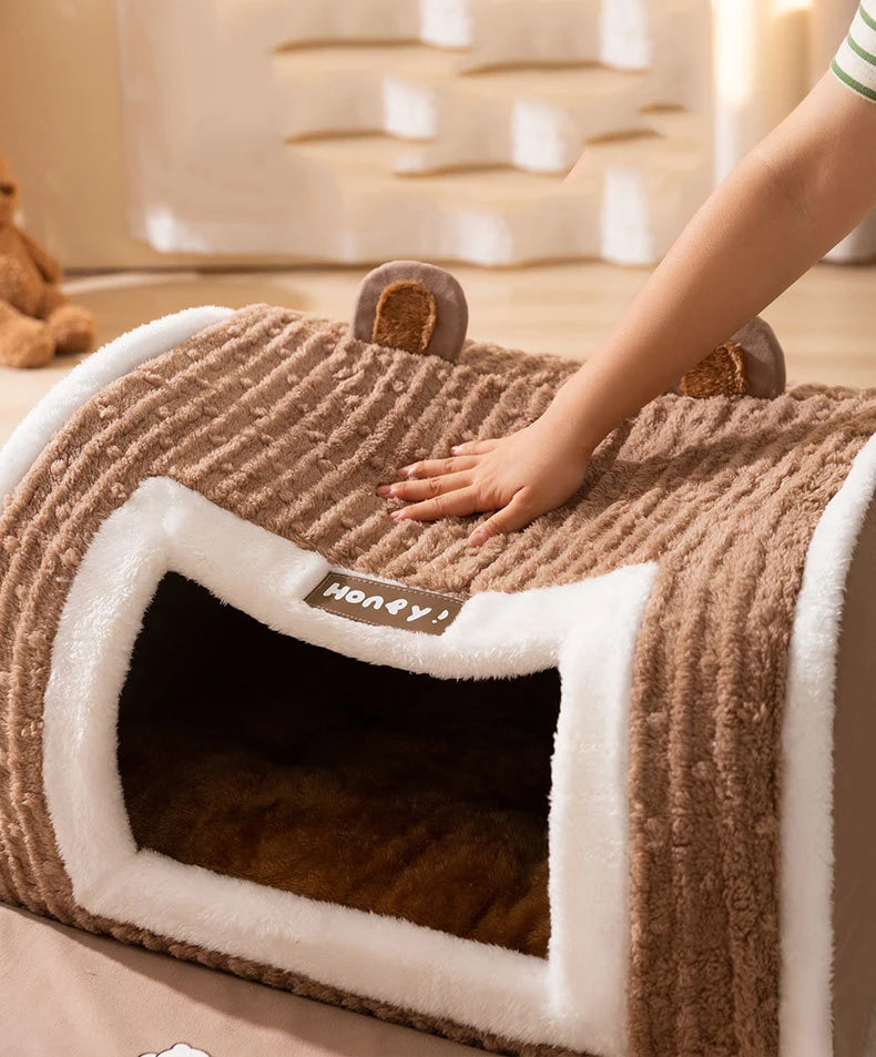 Cute Pet House with Foldable Soft Pet Bed Detachable Washable Pet Castle Suitable for Small Medium-sized Dogs and Cat Cave Nests