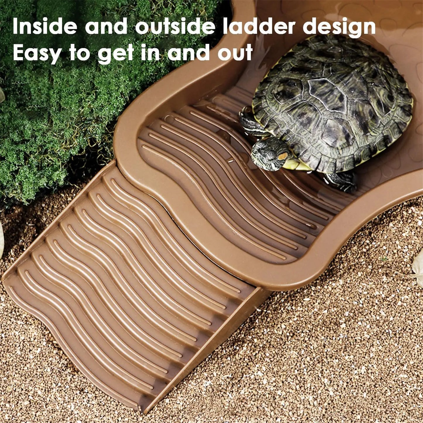Reptile Bathing Pool with Ramp Turtle Soaking Tub Slip Proof Water Bowl for Tortoise Bearded Dragon Gecko Terrarium Decoration