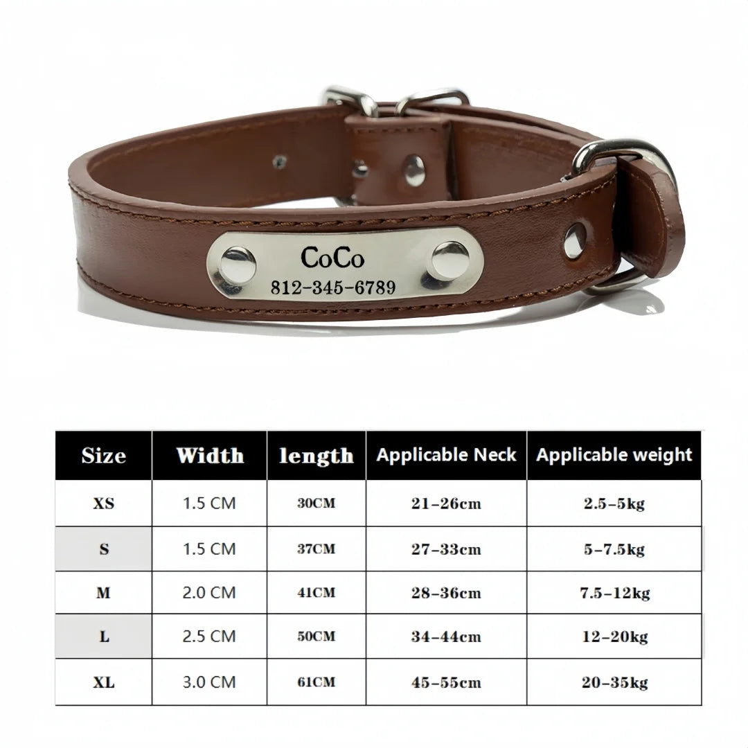 Personalized Dog Collar Name Carved ID Tag  Anti-lost Solid PU Leather Collar For Small Medium Large Dogs Puppy Cat Pet Supplies
