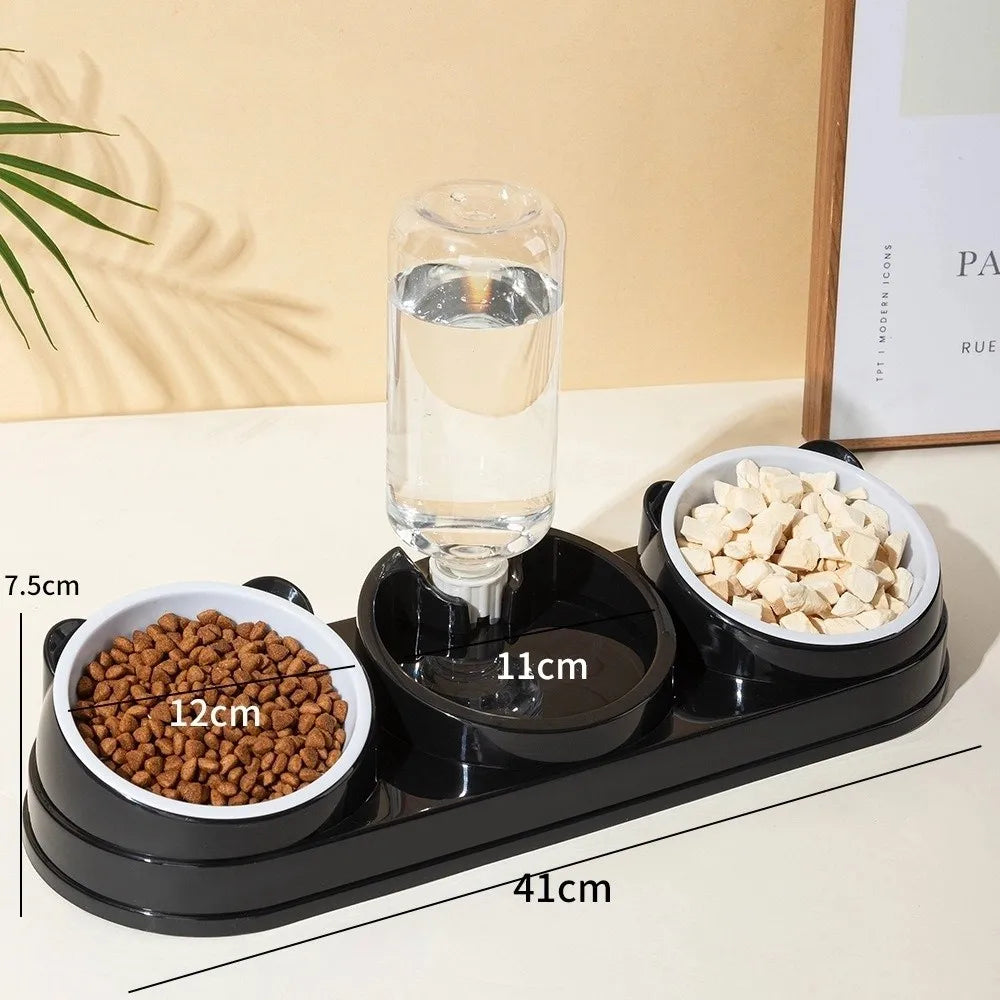 Pet Supplies 15 Degrees Raised 3 in 1 Cat Feeder Double Bowl Neck Protection Automatic Water Dispenser Pet Food Container Cat