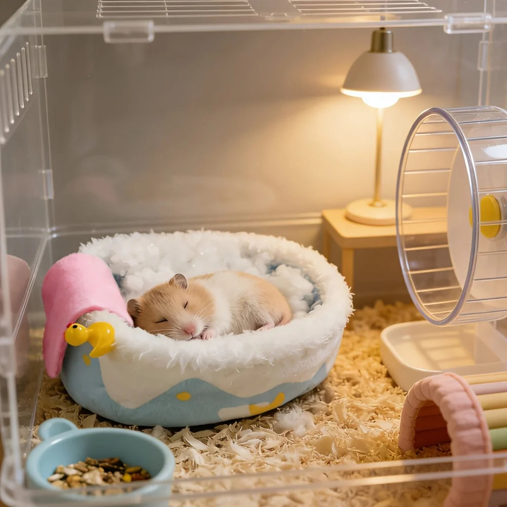 Hamster Warming Nest Suitable for Small Pets - Bathtub-Shaped Cozy Winter Shelter with Soft Bedding,Oval Habitat for Hamsters