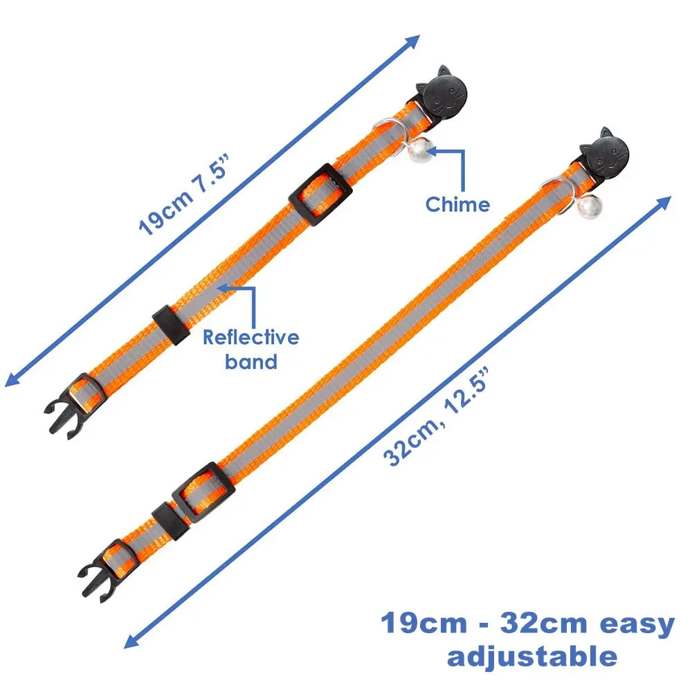 Reflective Breakaway Cat Collars with Bells Safety Buckle Adjustable Kitten Collar for Female and Male Cats