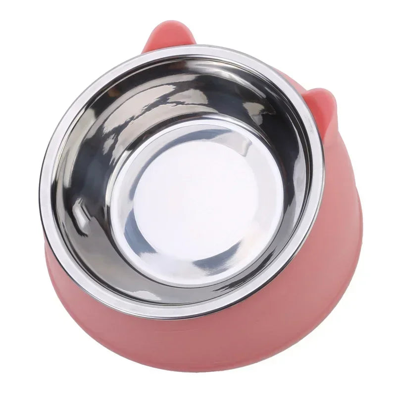 Stainless Steel Cat Bowl with Non Slip Base Cute Cat Ear Design Elevated Pet Food Water Bowl for Dog Kitten Puppy Safe Durable