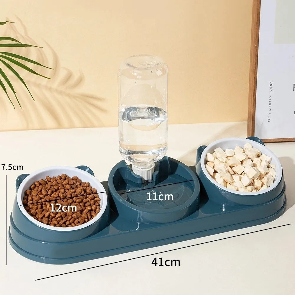 Pet Supplies 15 Degrees Raised 3 in 1 Cat Feeder Double Bowl Neck Protection Automatic Water Dispenser Pet Food Container Cat