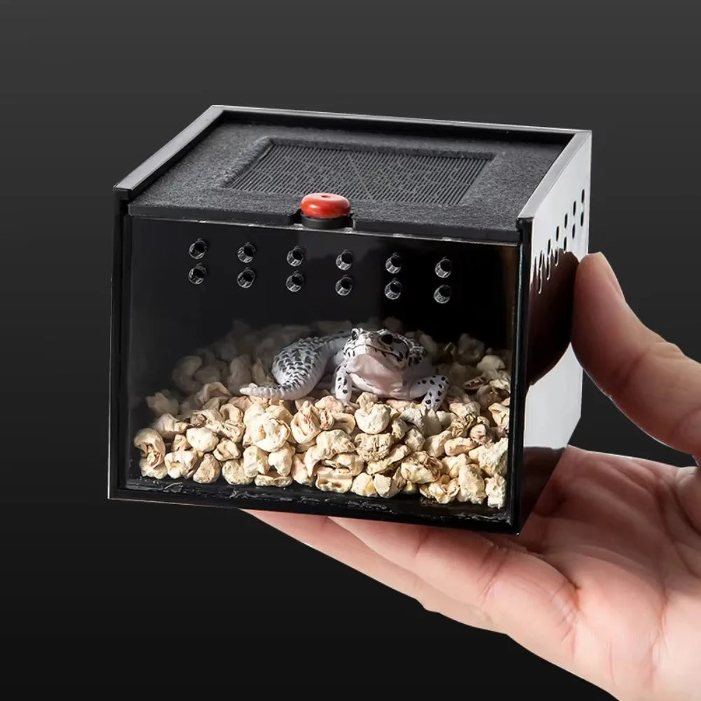 Black Acrylic Insect Feeding Box For Reptiles Lizard Silkworm Scorpion Beetle Pet House 8.5x9x6.5 cm