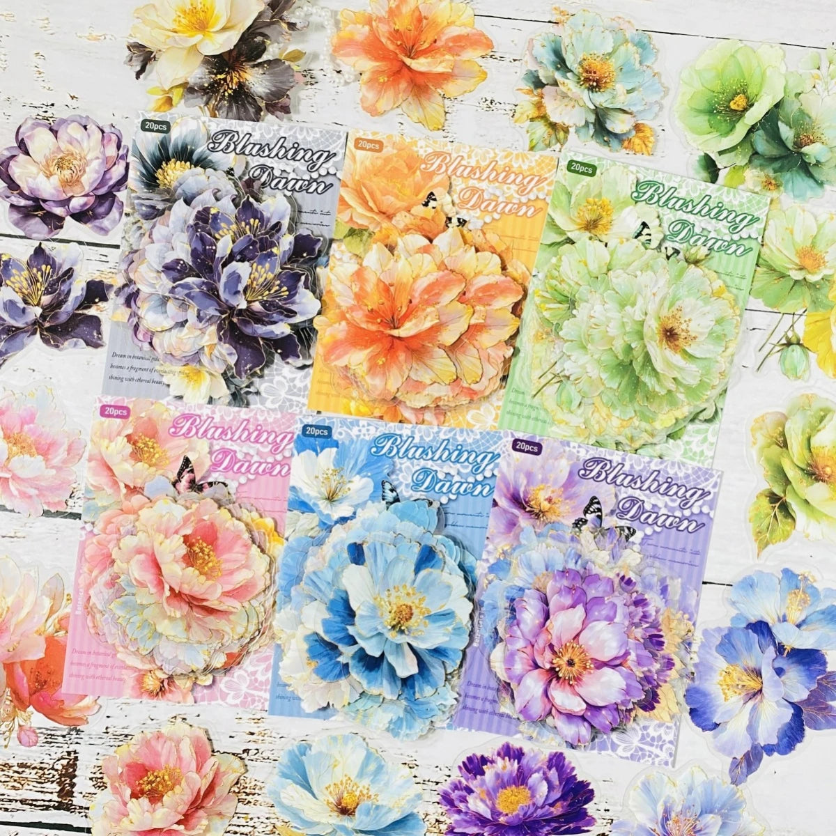 20pcs Flower Stickers for Scrapbooking, DIY Craft Materials, Pre-Cut Transparent PET Material Junk Journal Stickers