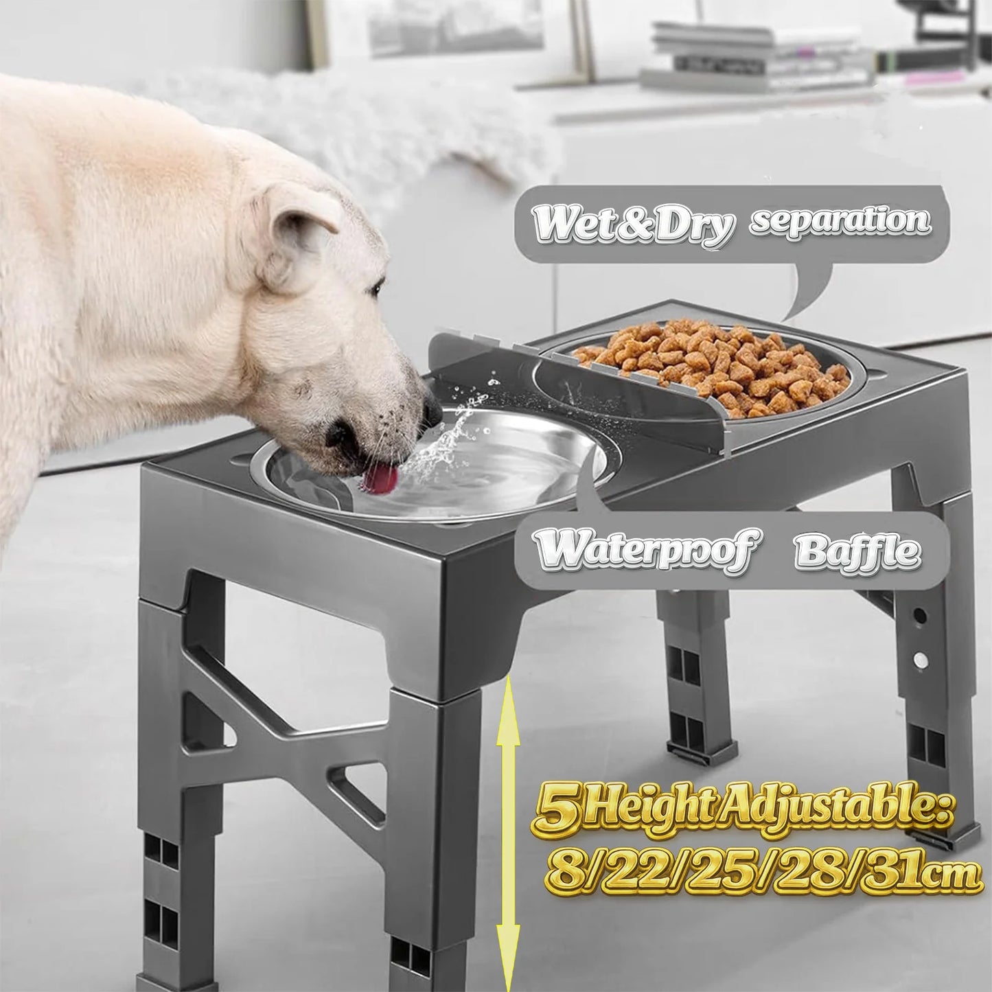 Adjustable Elevated Dog Bowls Foldable Raised Pet Feeder with Stainless Steel Bowls for Small Medium Large Dogs Reducing Neck