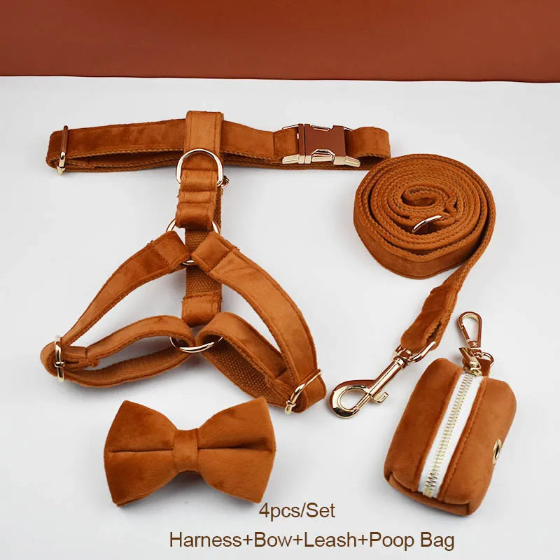 Ancient Pottery Velvet Dog Collar And Leash Set For Dogs Custom Engraved Nameplate Pet Supplies Dog Leash Velvet 21