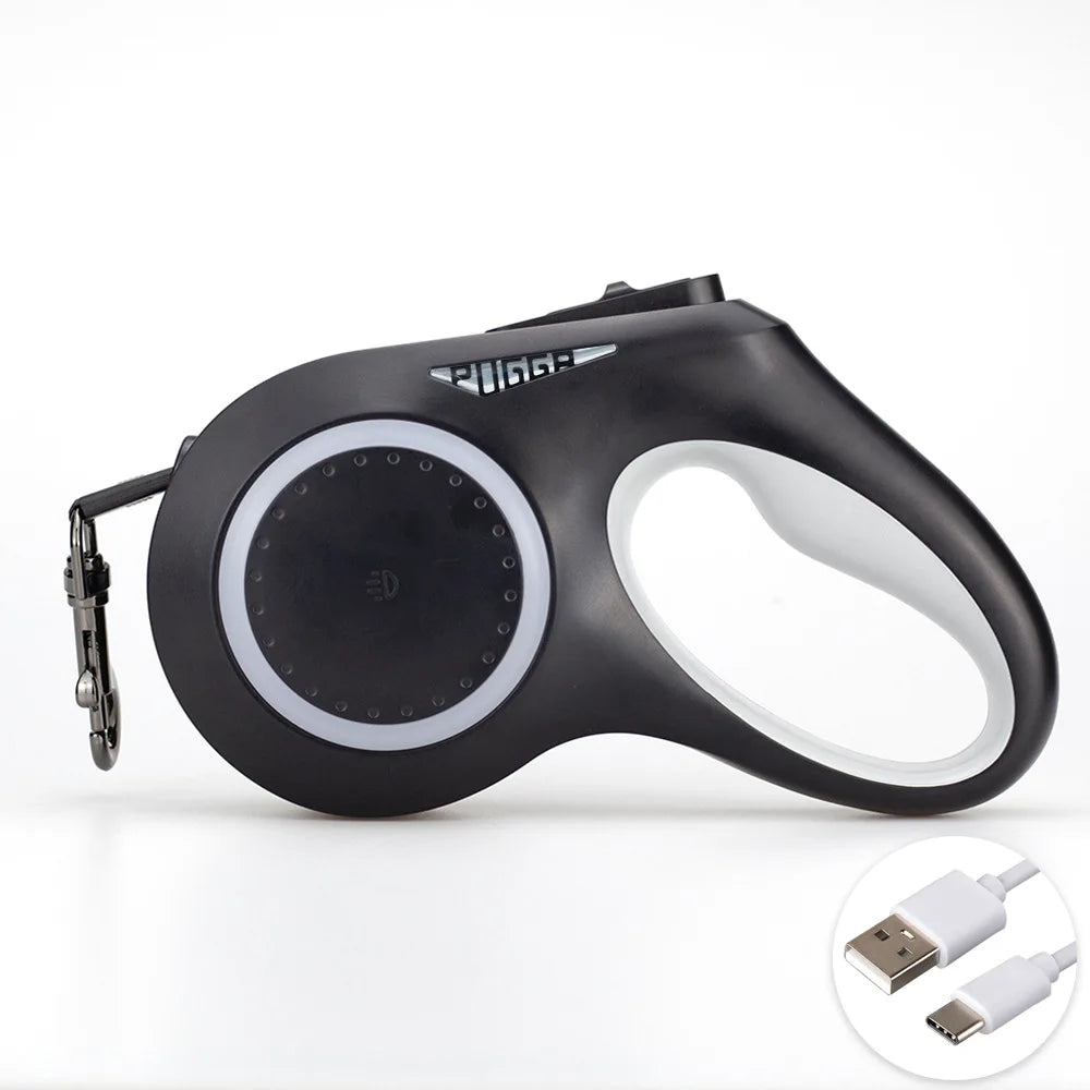LED Light Dog Leash Auto Scaling Dog Walking Pet Accessories USB Charge Night Walking 5m