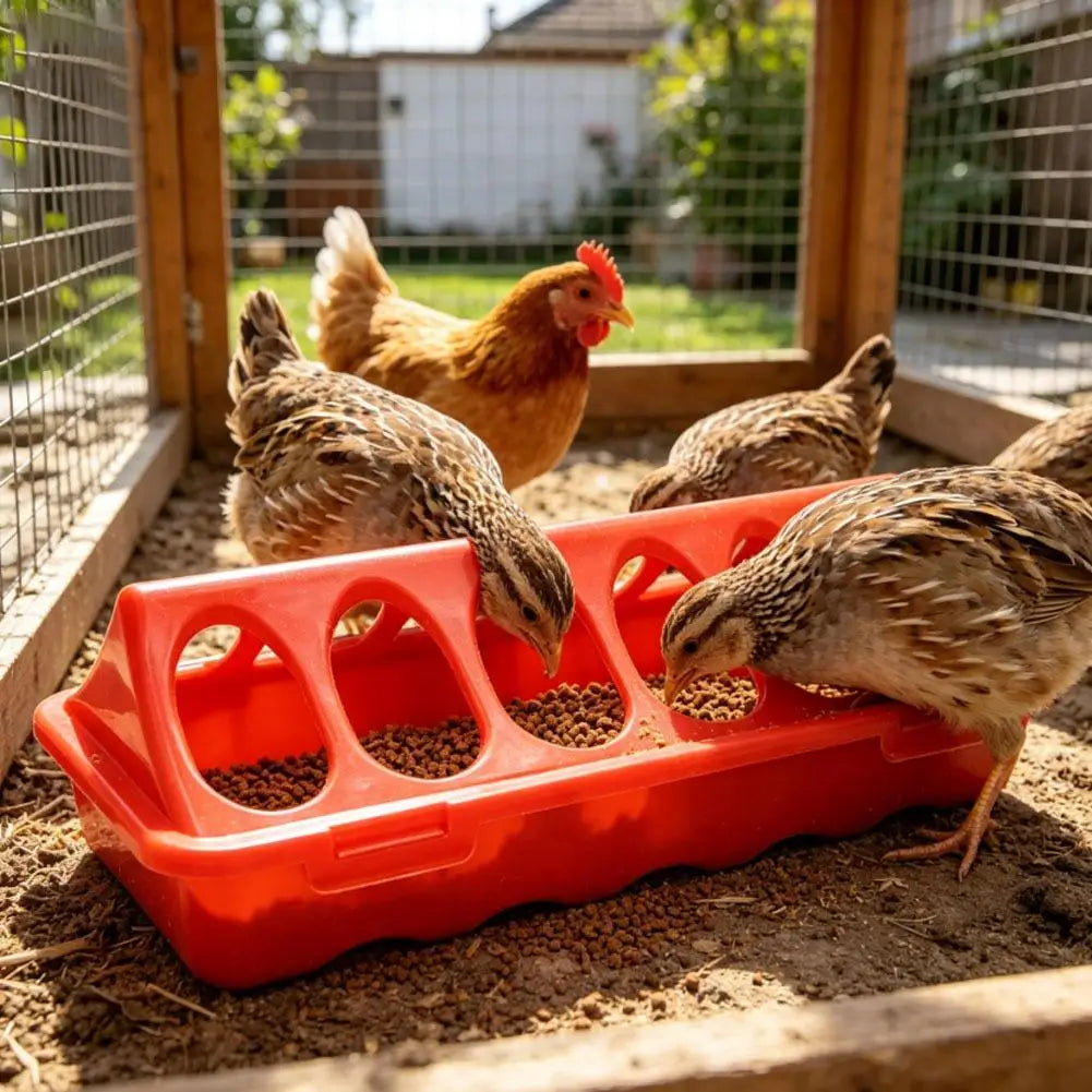 12-Hole Anti-Waste Poultry Feeder for Quail Chicks Pigeons – Durable Plastic Double-Sided Feeding Tray, Prevents Food Scattering