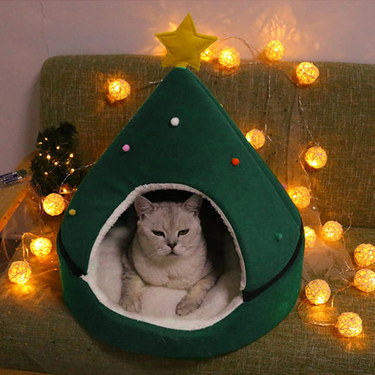 Cat Tent Cave Bed Christmas Tree Cat House Bed Comfortable Triangle Cat Bed Pet Tent House Christmas Tree Cat House Bed