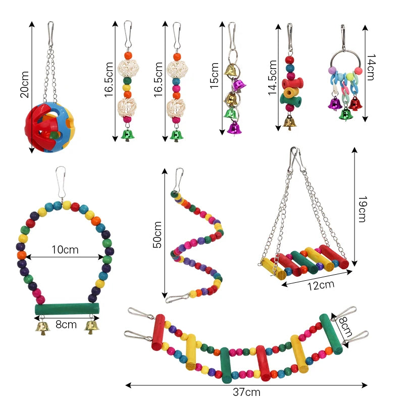 Parrot Bird Toys Bird Cage Swing Stand Small Parrot Hanging Hammock Parrot Bite Toy Set Bird Supplies Parrot Cage Bell Perch Toy