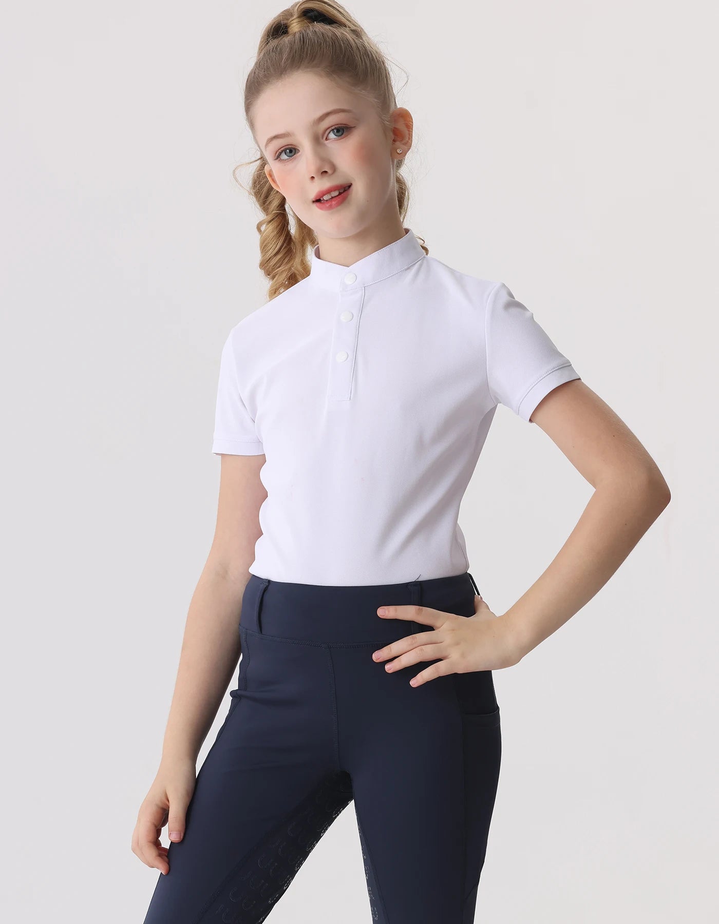 UURUU Girls Summer Equestrian T Shirt Short Sleeve Quick Dry Polyester High Elastic Riding Clothing