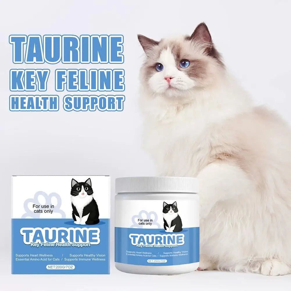 Cat Taurine Powder Supplement Eye & Heart Health Support, Essential Feline Nutrition Natural Pet Vitamins for Kittens Adult Cats
