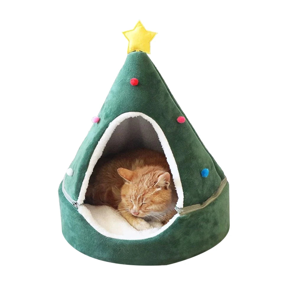 Cat Tent Cave Bed Christmas Tree Cat House Bed Comfortable Triangle Cat Bed Pet Tent House Christmas Tree Cat House Bed