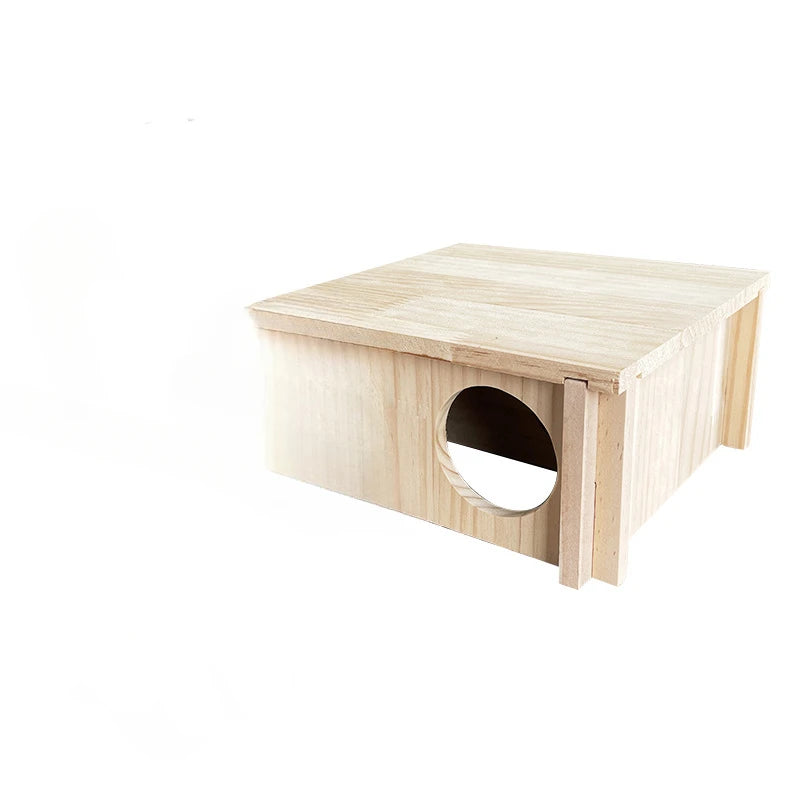 Hamster Two Bedroom Indoor House Maze Multi Grid Solid Wood Fun Toy Decoration Supplies Golden Wire Bear Landscape Shelter