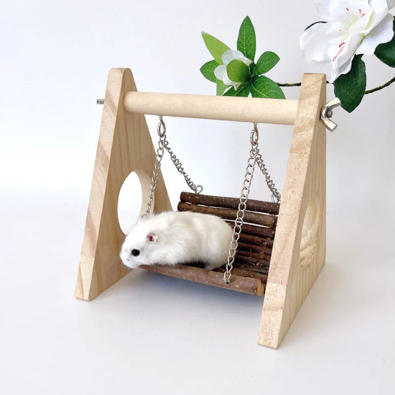 Hamster Wooden Swing Multi-functional Toy for Exercising Playing Teeth Grinding Cage Decoration Toy