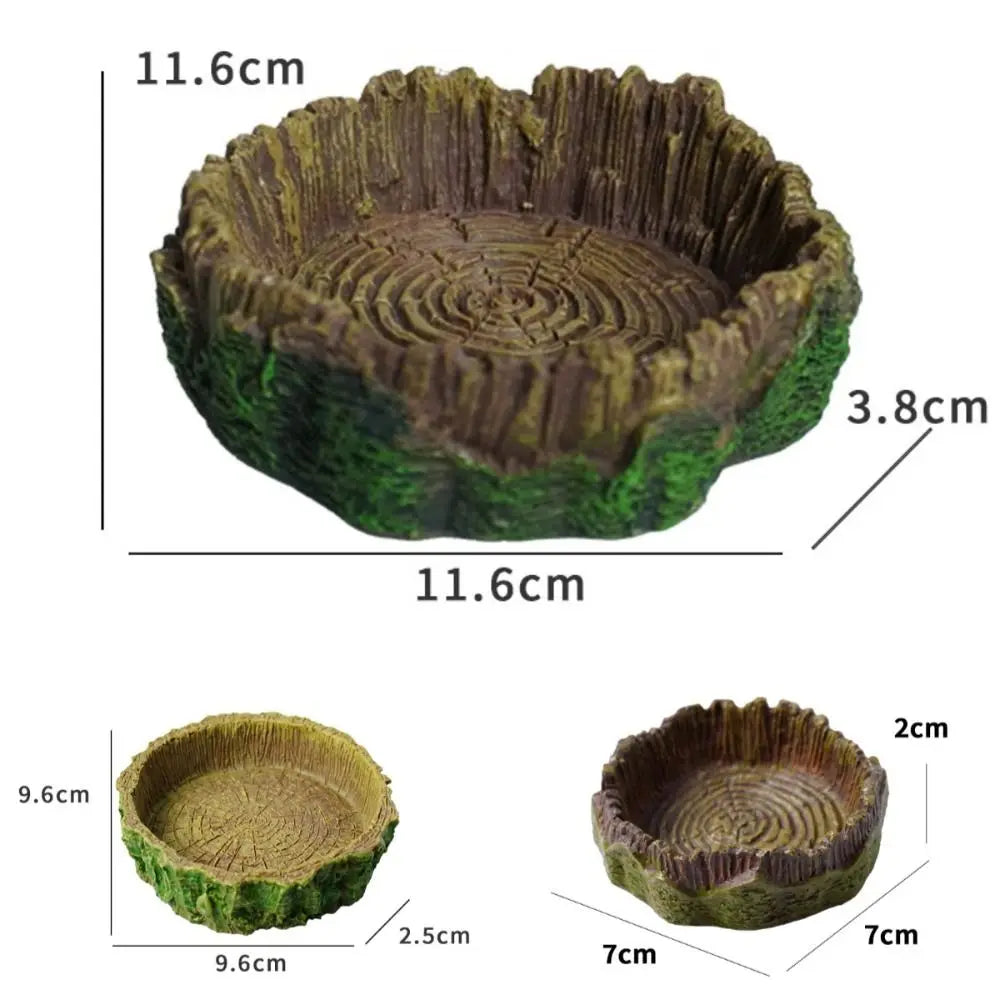 New Resin Reptile Feeder Bowl Stump Shallow Design Water Pot Durable Pet Reptile Bowl Reptile Supplies