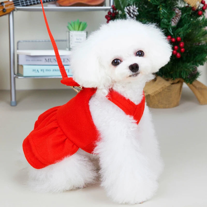 Cute Princess Dog Chest Clothes Harness Vests With Leash New Year Puppy Small Animal Red Bows Outdoor Walking Pet Lead For Cat