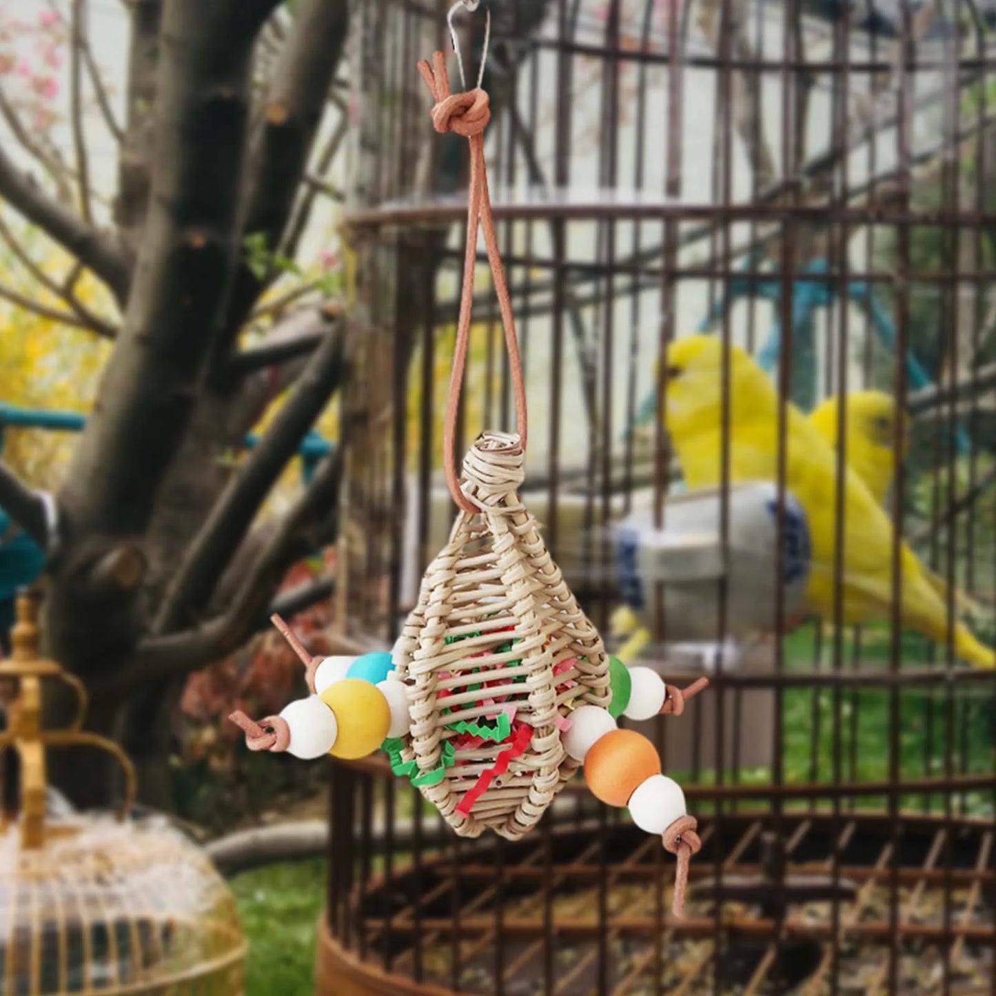 FeatherJoy Parrot Chew Toy With Turntable Stand And Hanging Toys - Interactive Enrichment For Cage