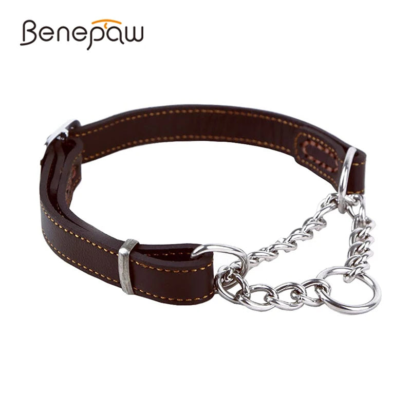 Benepaw Martingale Leather Collar No Pull Anti-Escape Training Dog Collar Stainless Steel Pet Chain For Small Medium Large Dogs
