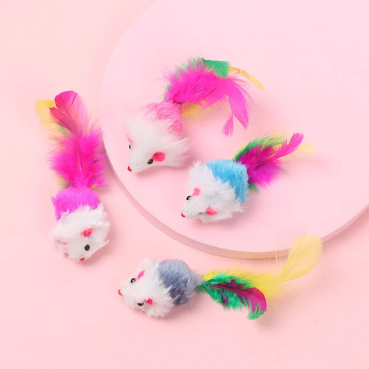 10 Pcs Plush Cat Mouse Toys Mice Rattle Set Interactive Pet Toy for Kittens Assorted Catnip Toys with Colorful Feather Tail