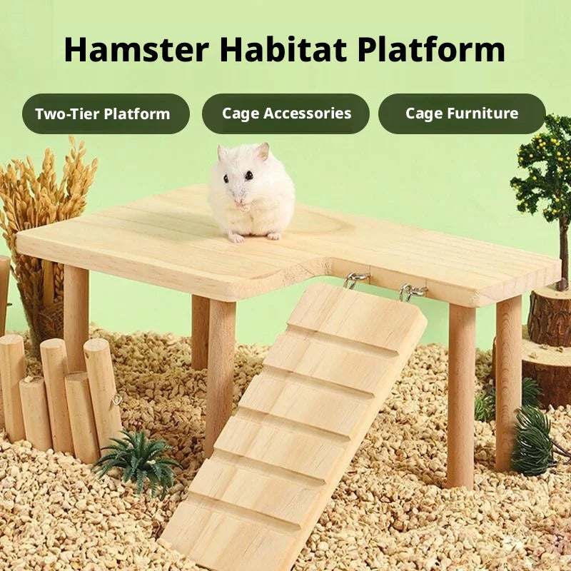 Hamster Wooden Play Platform Ladder Small Animal Climbing Stair Jumping Shelf Cage Toy for Dwarf Hamster Mice