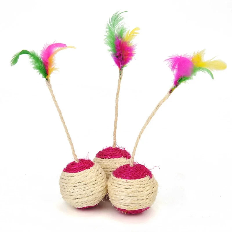 Interactive Cat Toy Sisal Scratching Ball With Feather For Chewing Grinding Teeth Training Durable Pet Toy Accessories Suitable