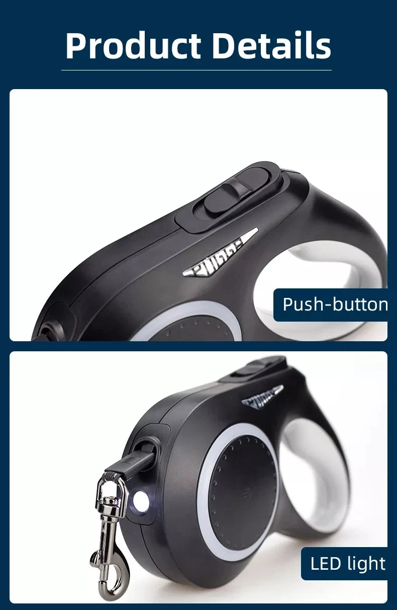 LED Light Dog Leash Auto Scaling Dog Walking Pet Accessories USB Charge Night Walking 5m