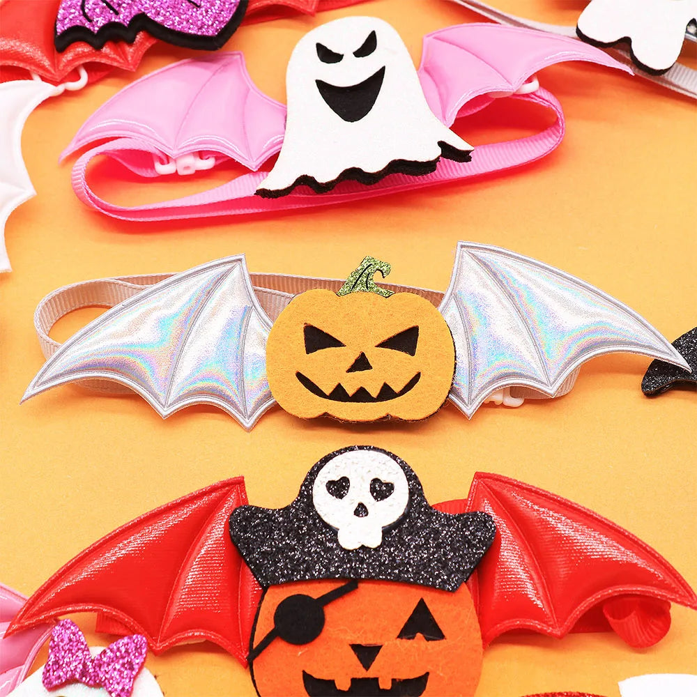 5/10PCS Halloween Dog Bowtie Wings Dog Bow Tie Pumpkin Skull Grooming Decorate Dog Cat Bowknot Small Dog Parties Pet Accessories