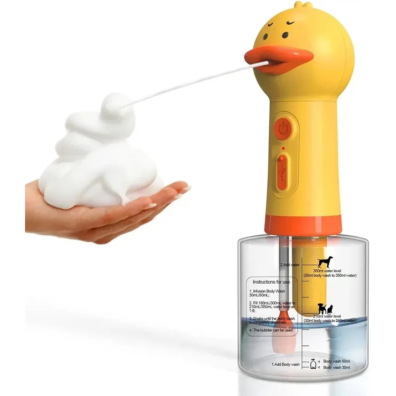 Electric Dog Shampoo Dispenser Shampoo Sprayer Little Yellow Duck Shampoo Foamer Pet Foaming Soap Dispenser Pets Bathing Bubbler
